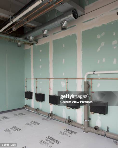 View of toilet under construction. Cockcroft Building, University of Brighton , Brighton, United Kingdom. Architect: Fraser Brown MacKenna, 2015.