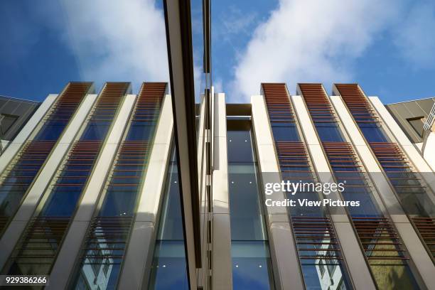 Bonhams New Bond Street HQ London, London, United Kingdom. Architect: Lifschutz Davidson Sandilands, 2013. Facade detail looking upwards with glass...