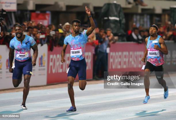 Anaso Jobodwana of South Africa beats Justin Gatlin of United States in the Men's 150 metre during the 2018 Liquid Telecom Athletix Grand Prix Series...