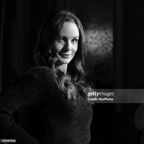 Actress Sarah Wayne Callies attends a photocall for 'Colony' Tv series at the Santo Mauro Hotel on March 8, 2018 in Madrid, Spain.