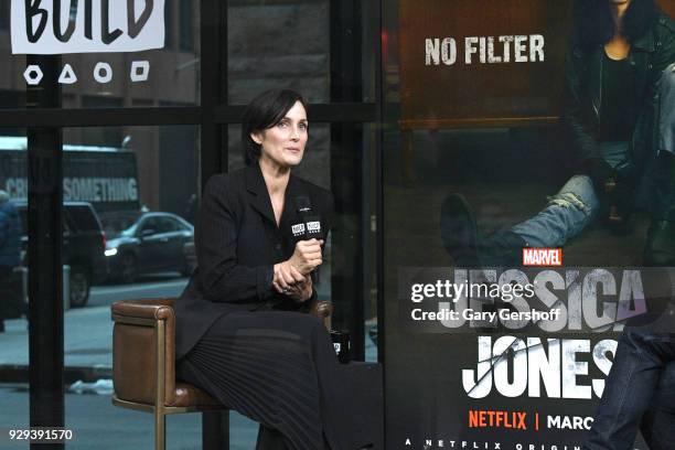 Actress Carrie-Anne Moss visits Build Series to discuss the series "Jessica Jones" at Build Studio on March 8, 2018 in New York City.