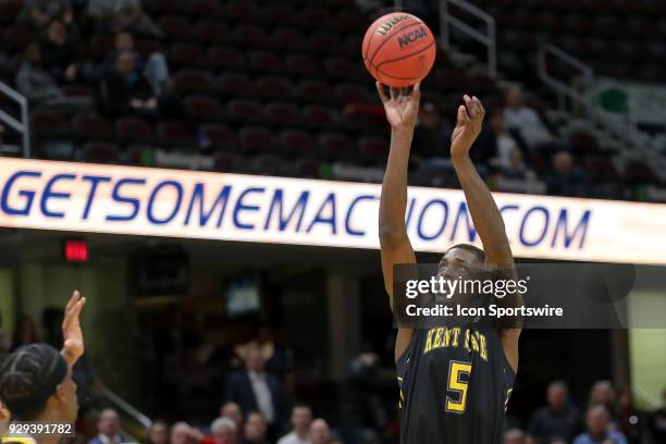 Kent State Golden Flashes forward Danny Pippen shoots during the second half of the MAC Mens Basketball Tournament Quarterfinal game between the Kent...