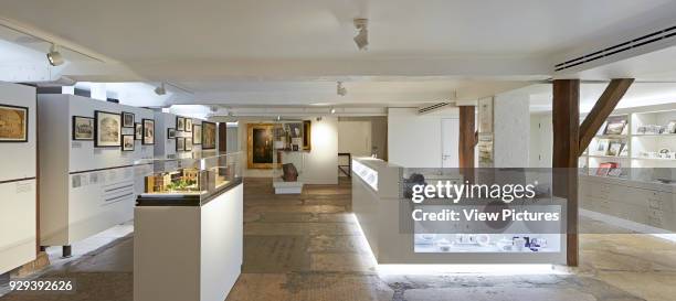 Museum of Methodism, Wesley's Chapel, London, United Kingdom. Architect: John McAslan & Partners, 2013. Panorama through reception area with desk.