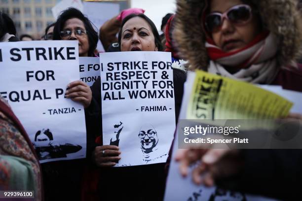 Group of women attend a rally and march in Washington Square Park for international Women's Day on March 8, 2018 in New York City. Around the world,...
