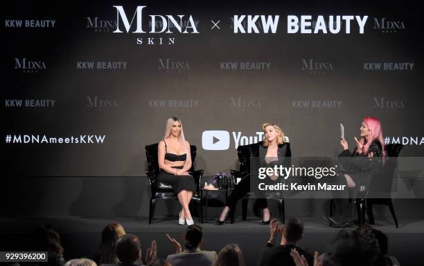 Kim Kardashian West, Madonna and Kandee Johnson speak onstage at MDNA SKIN hosts Madonna and Kim Kardashian West for a beauty conversation at YouTube...