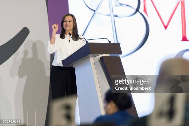 Margarita Zavala, Independent party presidential candidate, speaks during the Banks of Mexico Association Annual Banking Convention in Acapulco,...
