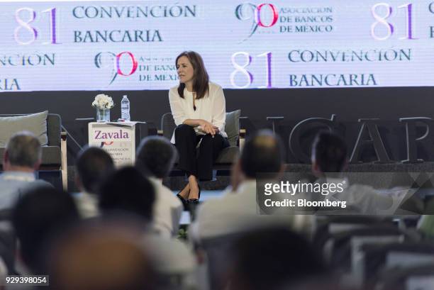 Margarita Zavala, Independent party presidential candidate, speaks during the Banks of Mexico Association Annual Banking Convention in Acapulco,...