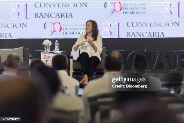 Margarita Zavala, Independent party presidential candidate, speaks during the Banks of Mexico Association Annual Banking Convention in Acapulco,...