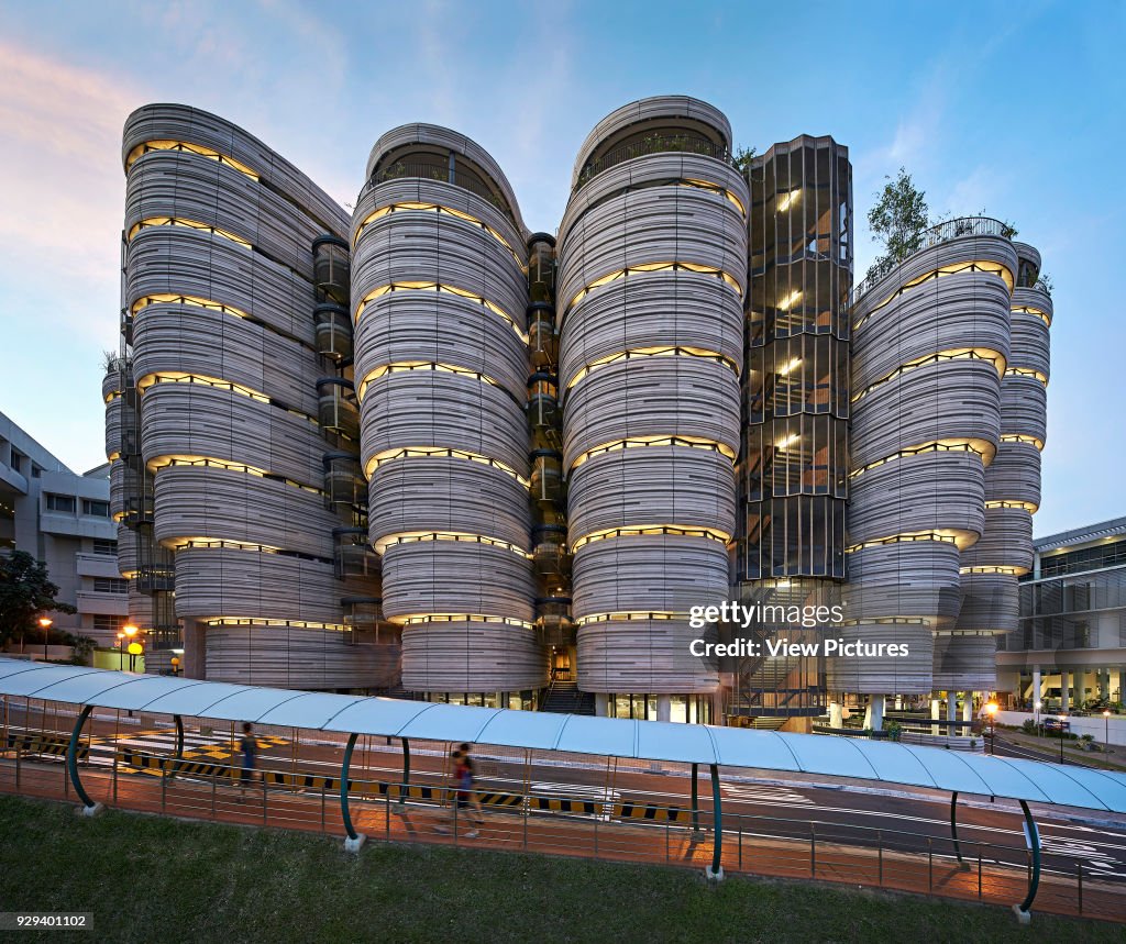 Ntu Engineering Dusk elevation of Learning Hub and canopied walkway. NTU - Nanyang ...