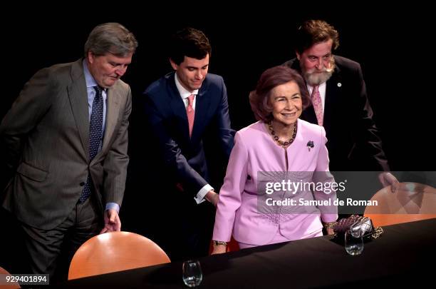 Jose Gabriel Astudillo, Queen Sofia and Minister Inigo Mendez de Vigo Attend 'Reina Sofia' Awards on March 8, 2018 in Madrid, Spain.