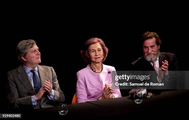 Jose Gabriel Astudillo, Queen Sofia and Minister Inigo Mendez de Vigo Attend 'Reina Sofia' Awards on March 8, 2018 in Madrid, Spain.