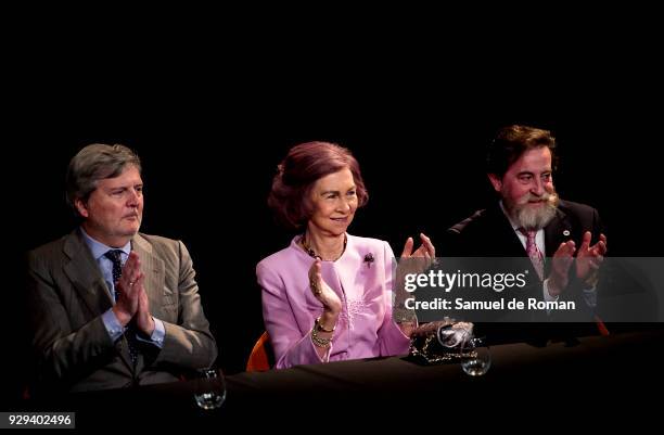 Jose Gabriel Astudillo, Queen Sofia and Minister Inigo Mendez de Vigo Attend 'Reina Sofia' Awards on March 8, 2018 in Madrid, Spain.