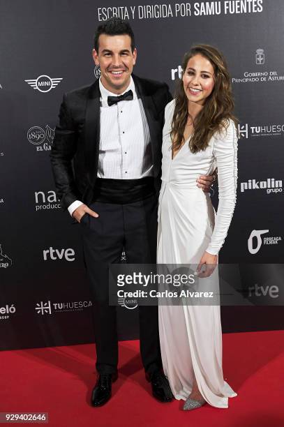 Actor Mario Casas and actress Irene Escolar attend 'Bajo La Piel del Lobo' premiere at the Callao cinema on March 8, 2018 in Madrid, Spain.