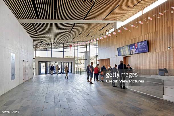 Entrance foyer. Moesgaard Museum, Aarhus, Denmark. Architect: Henning Larsen, 2015.