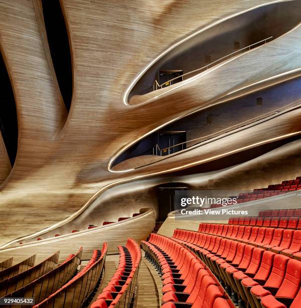 Multi-storey grand theatre interior, side elevation. Harbin Opera House, Harbin, China. Architect: MAD Architects, 2015.