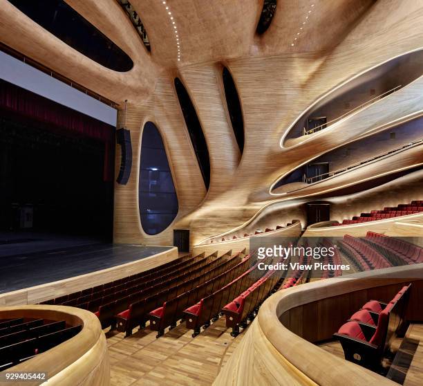 Multi-storey grand theatre interior, side elevation. Harbin Opera House, Harbin, China. Architect: MAD Architects, 2015.