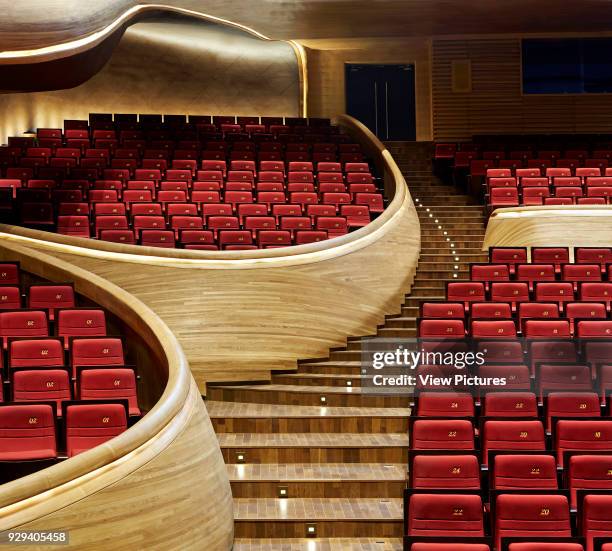 Multi-storey grand theatre interior with partitioned tiers. Harbin Opera House, Harbin, China. Architect: MAD Architects, 2015.