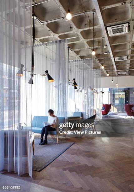 View of main breakout space, ground floor. 201 Borough High Street, London, United Kingdom. Architect: Stiff + Trevillion Architects, 2016.