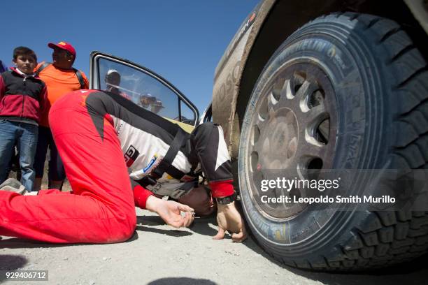 Jari-Matti Latvala of Finland and Toyota Gazoo Racing WRT Team Check his car Toyota Yaris WRC during the Shakedown as a part Day One of the FIA World...