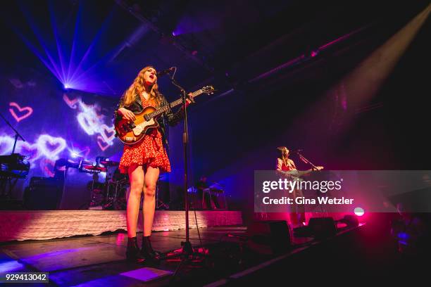 Swedish singer Johanna Soederberg of First Aid Kit performs live on stage during a concert at the Columbia Halle on March 08, 2018 in Berlin, Germany.