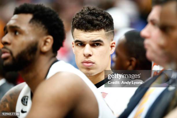 Michael Porter Jr of the Missouri Tigers watches the action against the Georgia Bulldogs during the second round of the 2018 SEC Basketball...