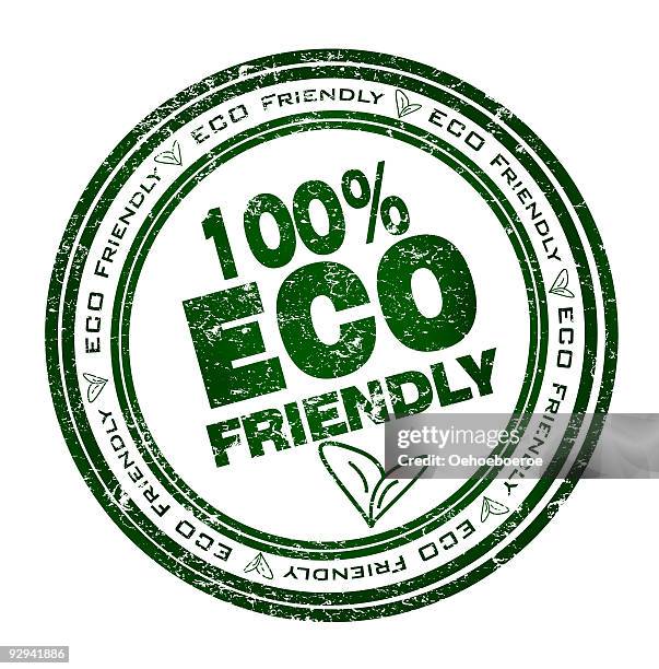 stockillustraties, clipart, cartoons en iconen met round stamp for 100% eco friendly in green - textures effect