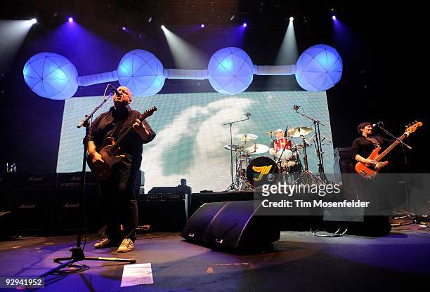 Black Francis, David Lovering, and Kim Deal of The Pixies perform as part of the bands' Doolittle Tour at the Fox Theater on November 8, 2009 in...