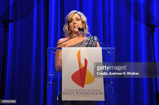 Actress Jane Krakowski speaks onstage at the Christopher & Dana Reeve Foundation 19th Annual "A Magical Evening" Gala at the Marriott Marquis on...