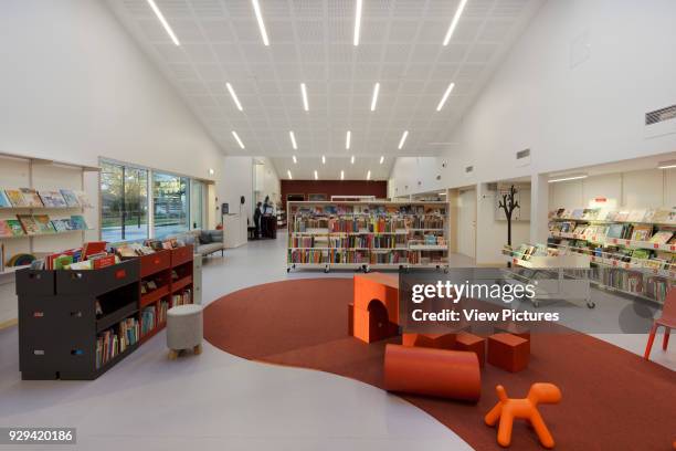 Library extension with children's area in foreground. Allerod Library, Allerod, Denmark. Architect: Primus Arkitekter , 2015.