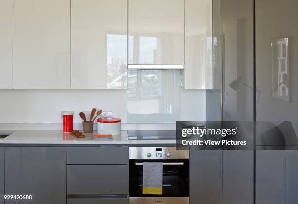 Vesta House, London 2012 Olympic Village, London, United Kingdom. Architect: DSDHA, 2014. Detail of kitchenette.