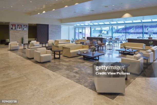 Hazza Bin Zayed Stadium, Al Ain, Al Ain, United Arab Emirates. Architect: Pattern Design, 2014. VIP lounge with view towards stands.