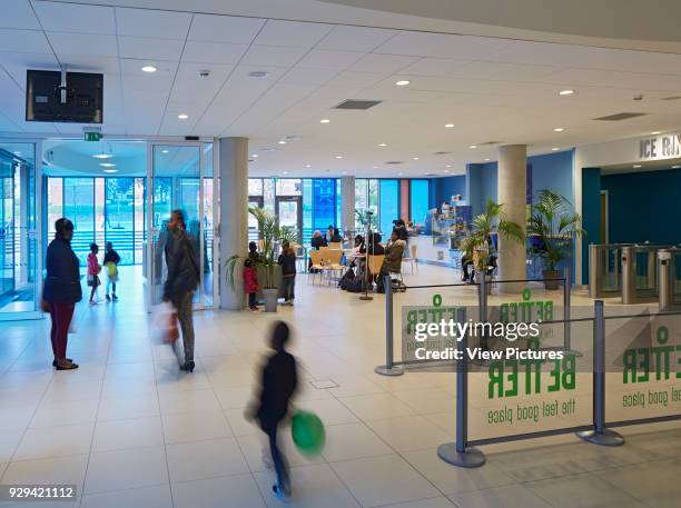 Streatham Hub Leisure Development, London, United Kingdom. Architect: Michael Aukett Architects Limited, 2014. Entrance lobby.