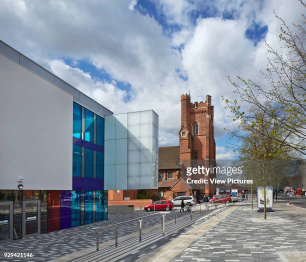 Streatham Hub Leisure Development, London, United Kingdom. Architect: Michael Aukett Architects Limited, 2014. Leisure centre's facade and its...