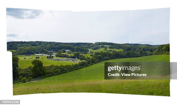 Panoramic collage of Wormsley Estate. Island Pavilion and Footbridge, High Wycombe, United Kingdom. Architect: Snell Associates, 2014.