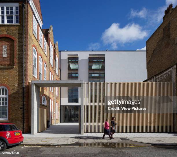 Entrance gate on Chalton Street. Regent High School, London, United Kingdom. Architect: Walters and Cohen Ltd, 2015.