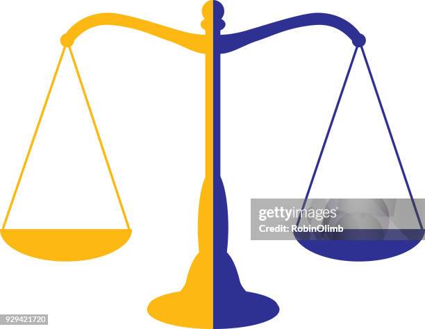 two color scales of justice icon - royal blue stock illustrations