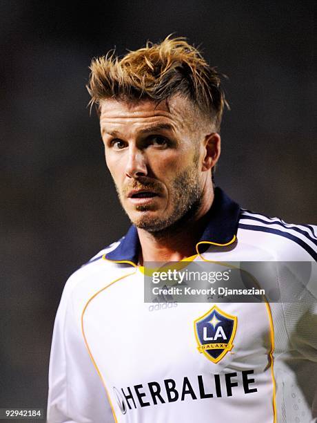 David Beckham of the Los Angeles Galaxy looks on during Game 2 of the MLS Western Conference Semifinals match against Chivas USA at The Home Depot...