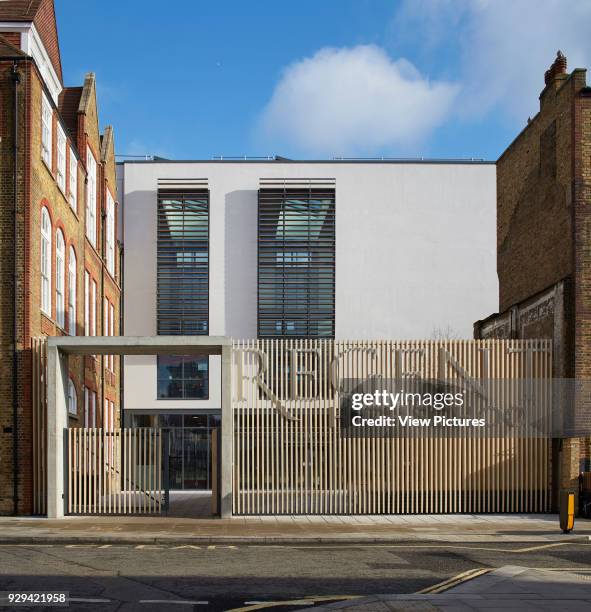 Entrance gate on Chalton Street. Regent High School, London, United Kingdom. Architect: Walters and Cohen Ltd, 2015.