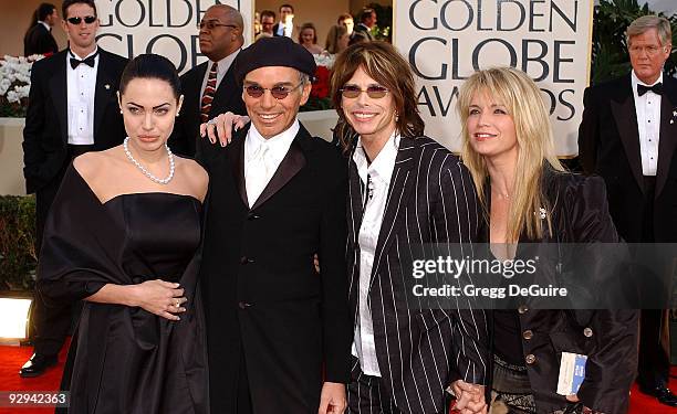 Angelina Jolie, Billy Bob Thornton, Steven Tyler and Teresa Tyler arrive for the Golden Globe Awards at the Beverly Hilton Hotel on January 20, 2002...