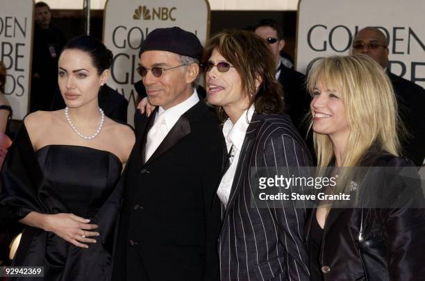 Angelina Jolie, Billy Bob Thornton, Steven Tyler and Teresa Tyler arrive for the Golden Globe Awards at the Beverly Hilton Hotel on January 20, 2002...