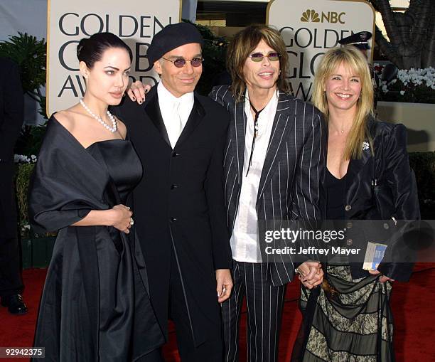 Angelina Jolie, Billy Bob Thornton, Steven Tyler and Teresa Tyler arrive for the Golden Globe Awards at the Beverly Hilton Hotel on January 20, 2002...