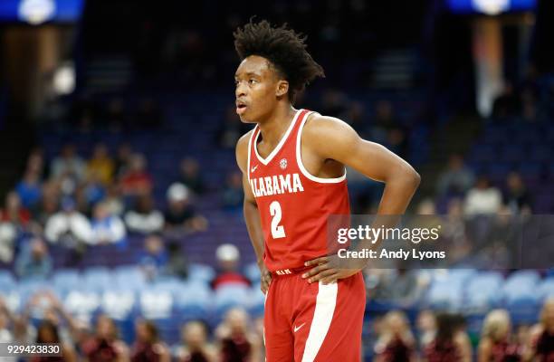 Collin Sexton of the Alabama Crimson Tide watches the action against the Texas A&M Aggies during the second round of the 2018 SEC Basketball...