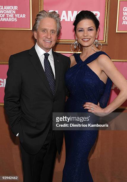 Actor Michael Douglas and actress Catherine Zeta-Jones attend the The 2009 Women of the Year hosted by Glamour Magazine at Carnegie Hall on November...