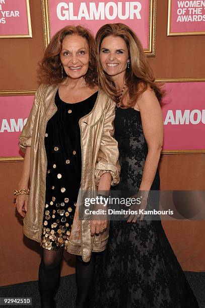 Designer Diane von Furstenberg and First Lady of California Maria Shriver attend the The 2009 Women of the Year hosted by Glamour Magazine at...