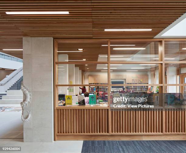 View into school's library. Highgate Shool, London, United Kingdom. Architect: Architype Limited, 2016.