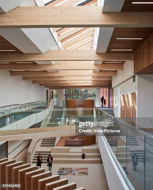 Elevated view across 2-storey atrium. Highgate Shool, London, United Kingdom. Architect: Architype Limited, 2016.