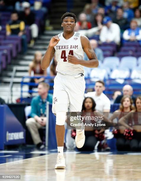 Robert Williams of the Texas A&M Aggies runs down the court against the Alabama Crimson Tide during the second round of the 2018 SEC Basketball...