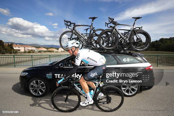 Dylan van Baarle of The Netherlands / Team Sky / Team car / on March 8, 2018 in Salon-de-Provence, France.