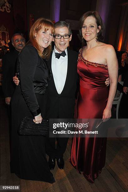 Sarah Ferguson, the Duchess of York, guest and Sigourney Weaver attend the Royal Rajasthan Gala on November 9, 2009 in London, England.