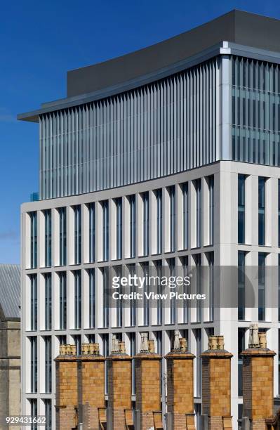 High level detail view. One St Peter's Square, Manchester, United Kingdom. Architect: Glenn Howells Architects, 2015.